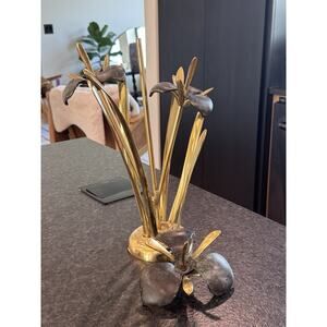 Vintage MCM Gatco Solid Brass Iris Flower Sculpture 1970’s Korea Asian Art Broke